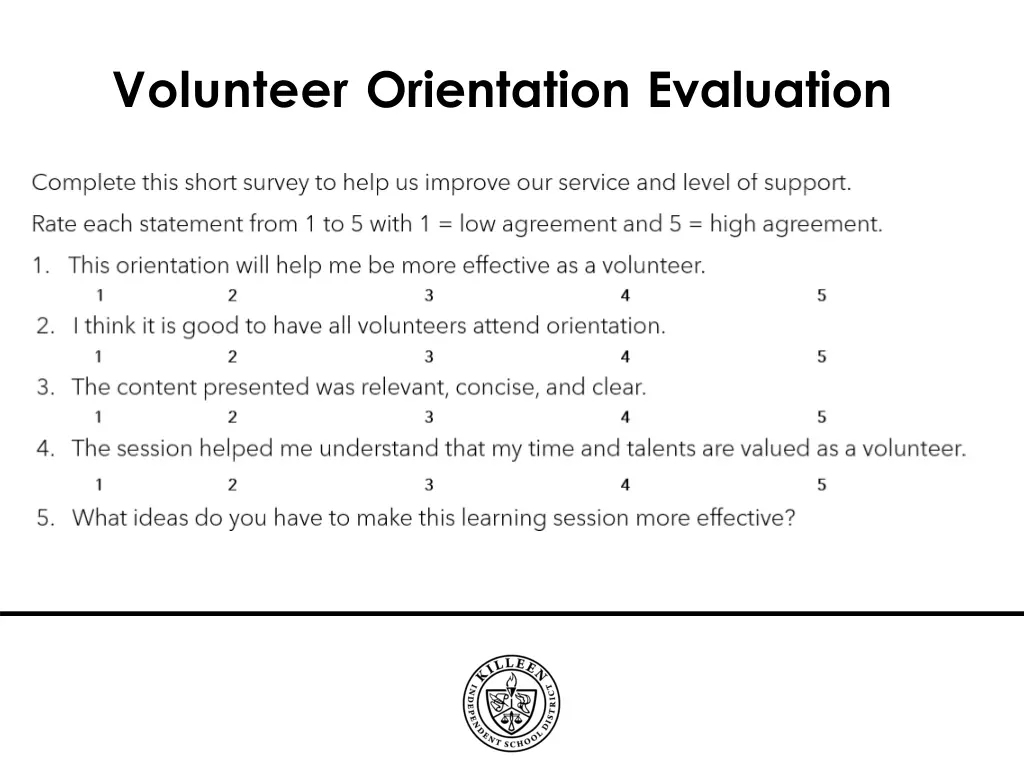 volunteer orientation evaluation