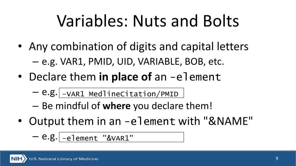 variables nuts and bolts