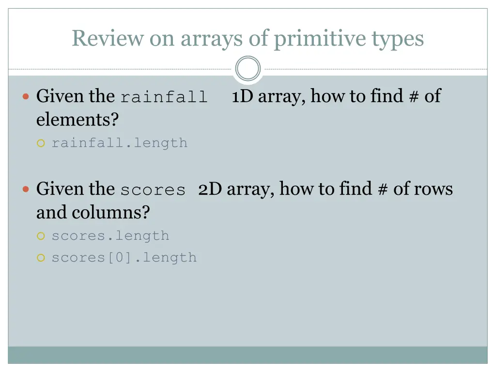 review on arrays of primitive types 6