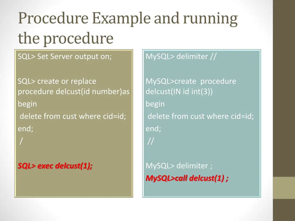 procedure example and running the procedure