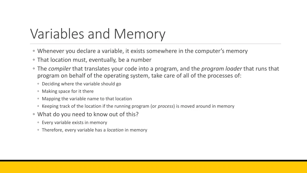 variables and memory