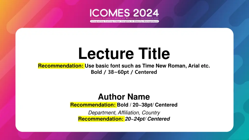 lecture title recommendation use basic font such