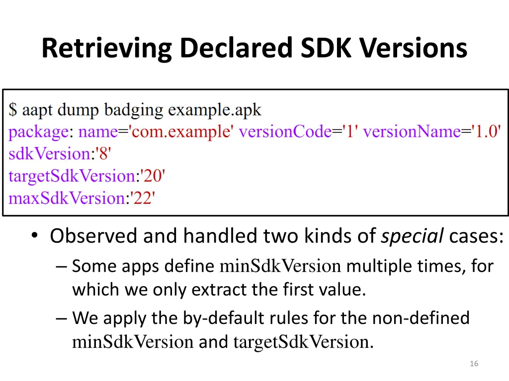 retrieving declared sdk versions