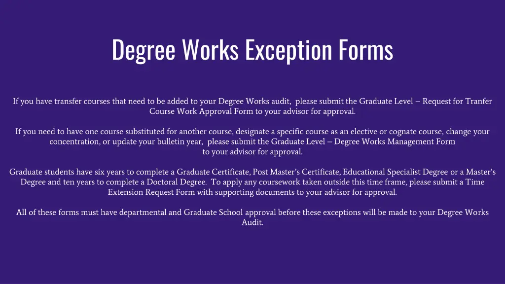 degree works exception forms