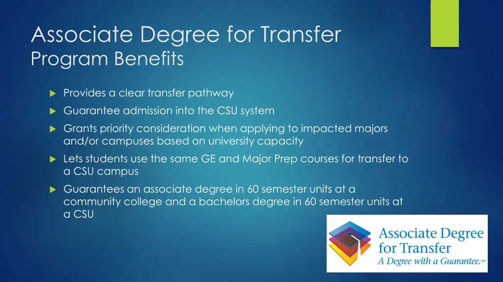 associate degree for transfer program benefits