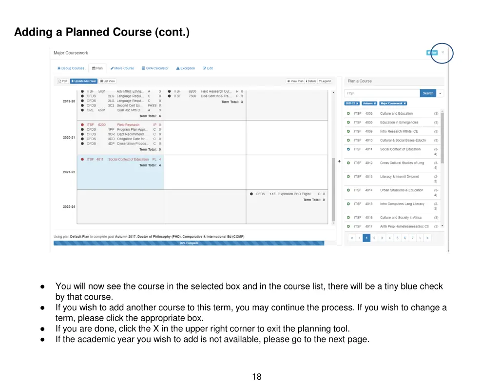 adding a planned course cont 1