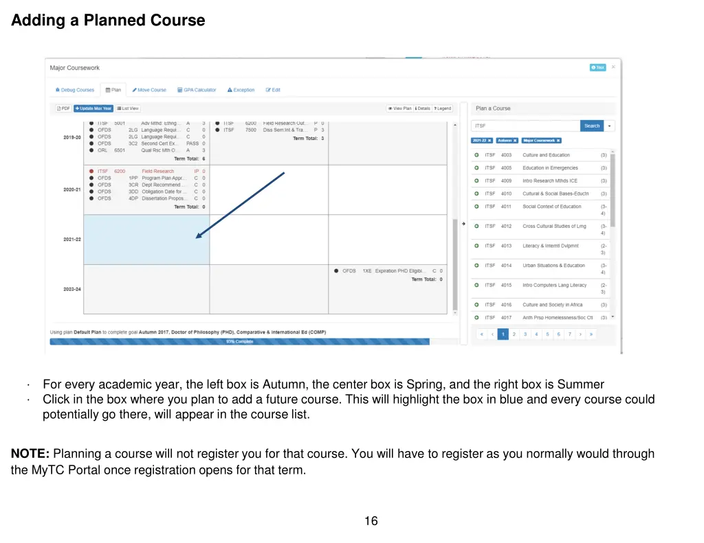 adding a planned course