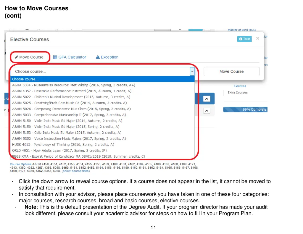 how to move courses cont