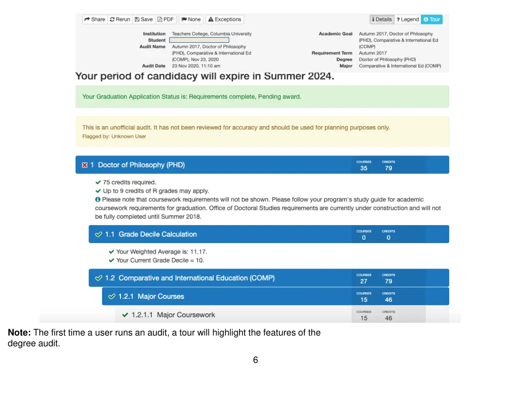 note the first time a user runs an audit a tour