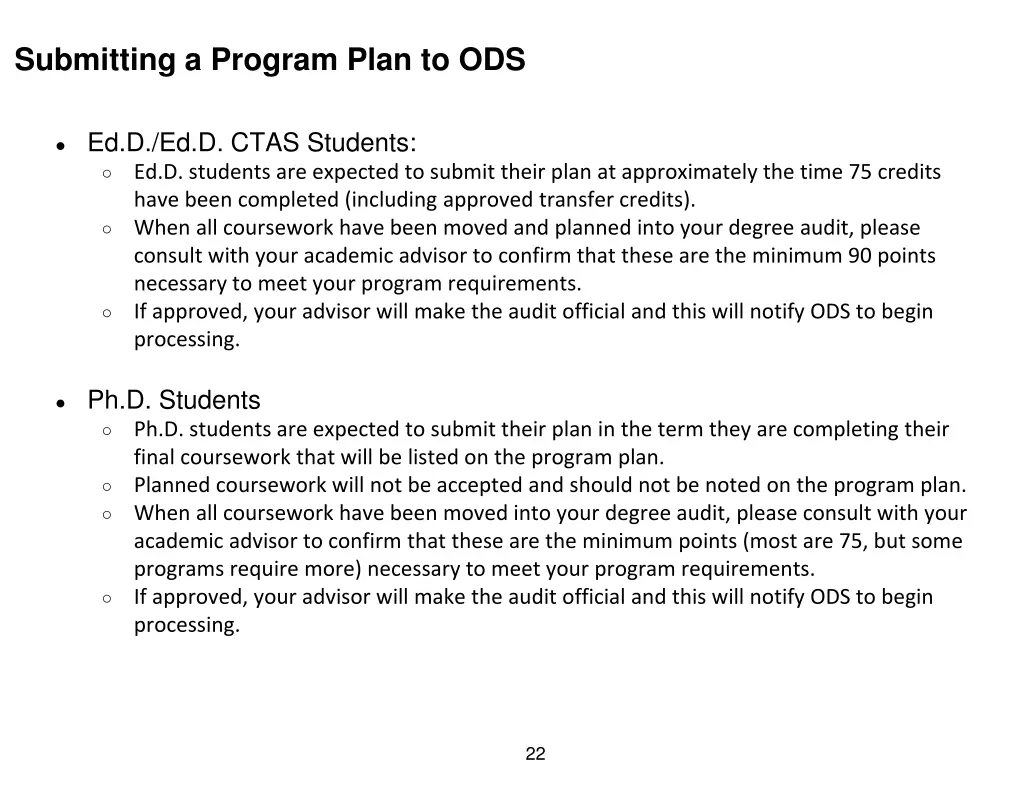 submitting a program plan to ods