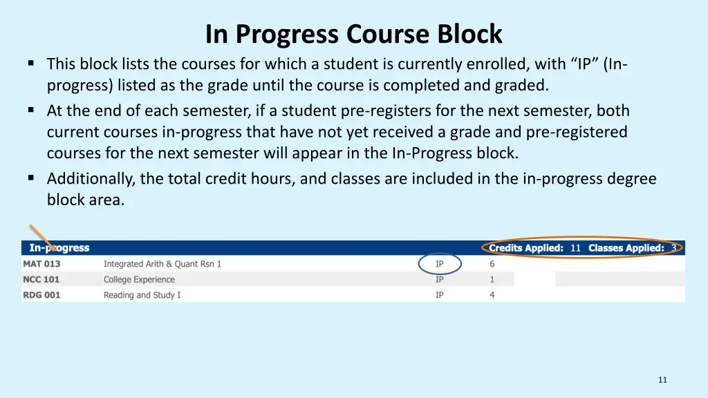 in progress course block