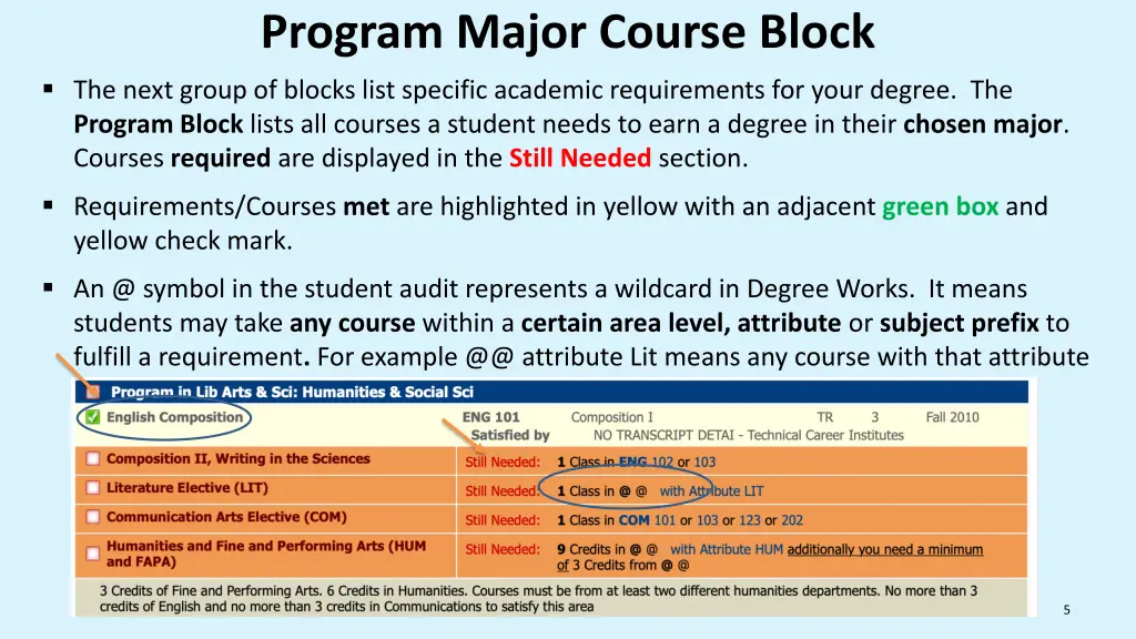 program major course block