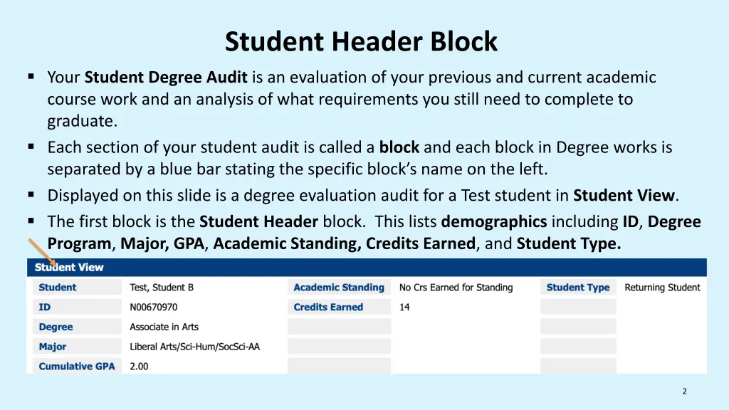 student header block