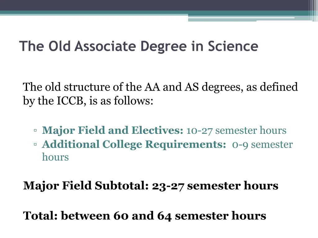 the old associate degree in science