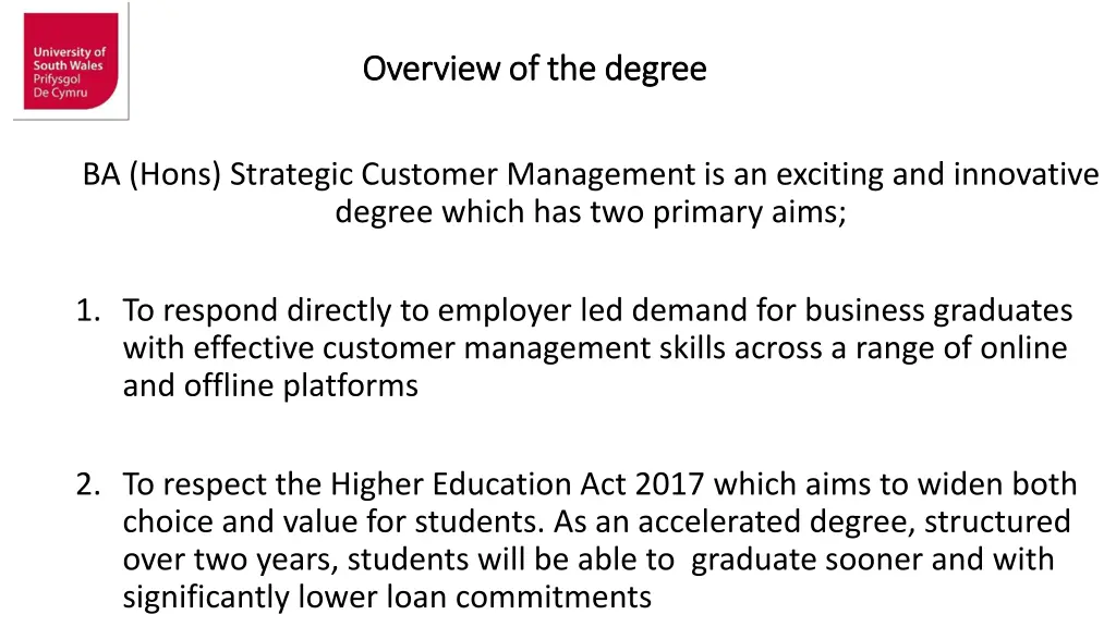 overview of the degree overview of the degree