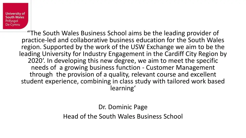 the south wales business school aims