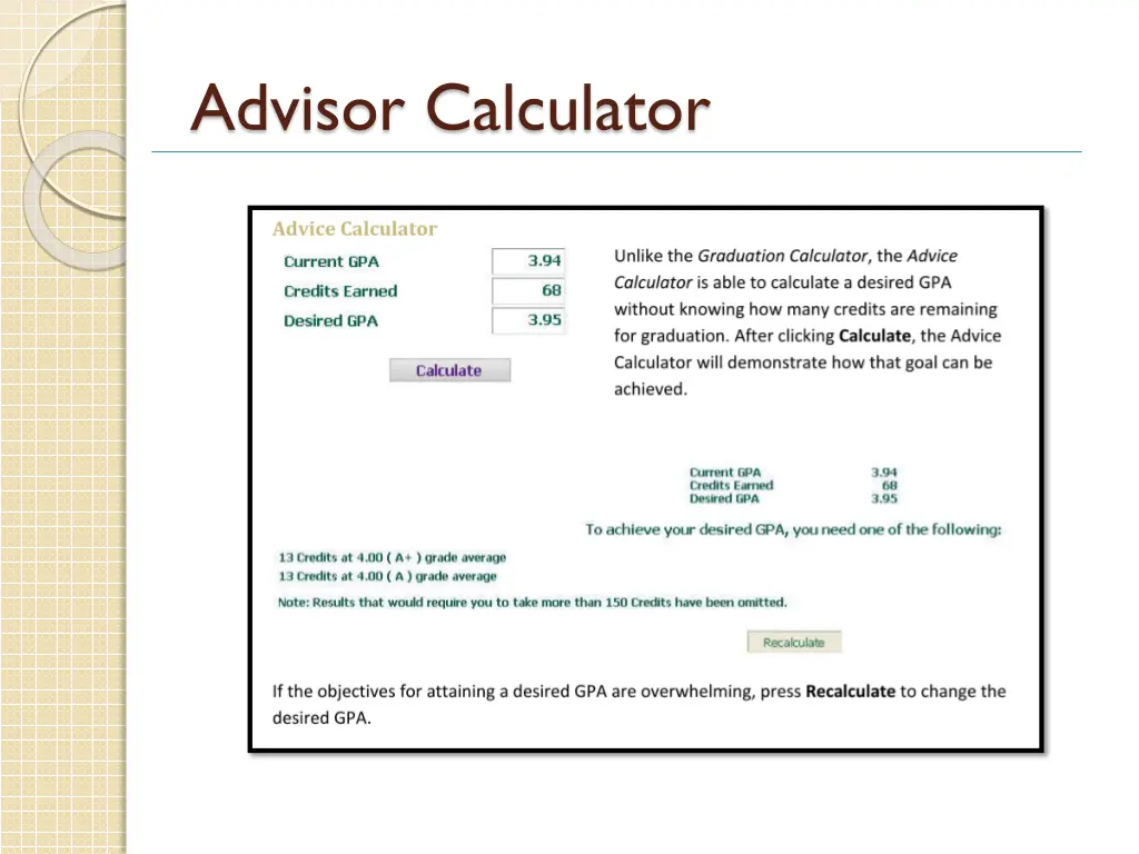 advisor calculator