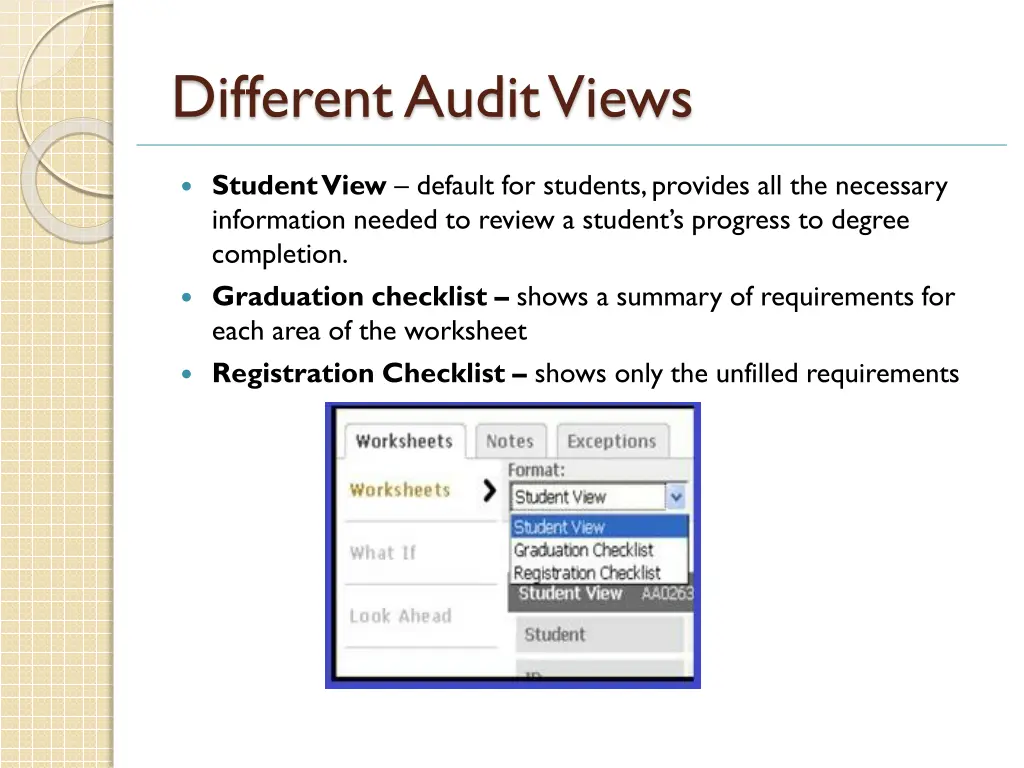 different audit views