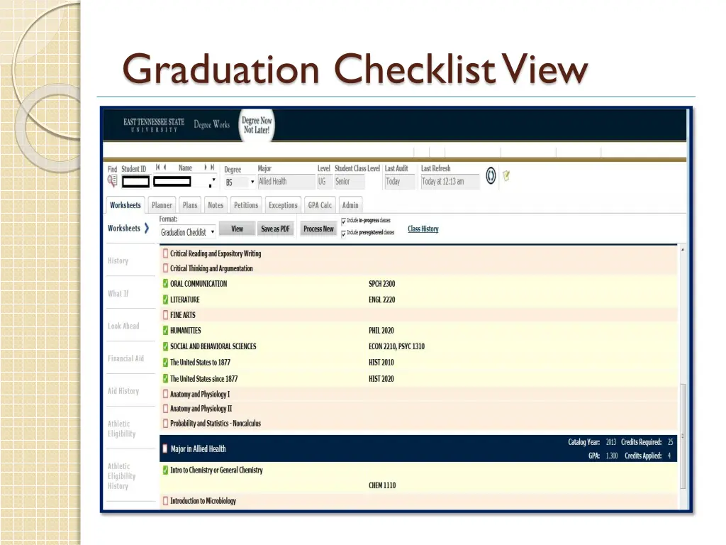 graduation checklist view