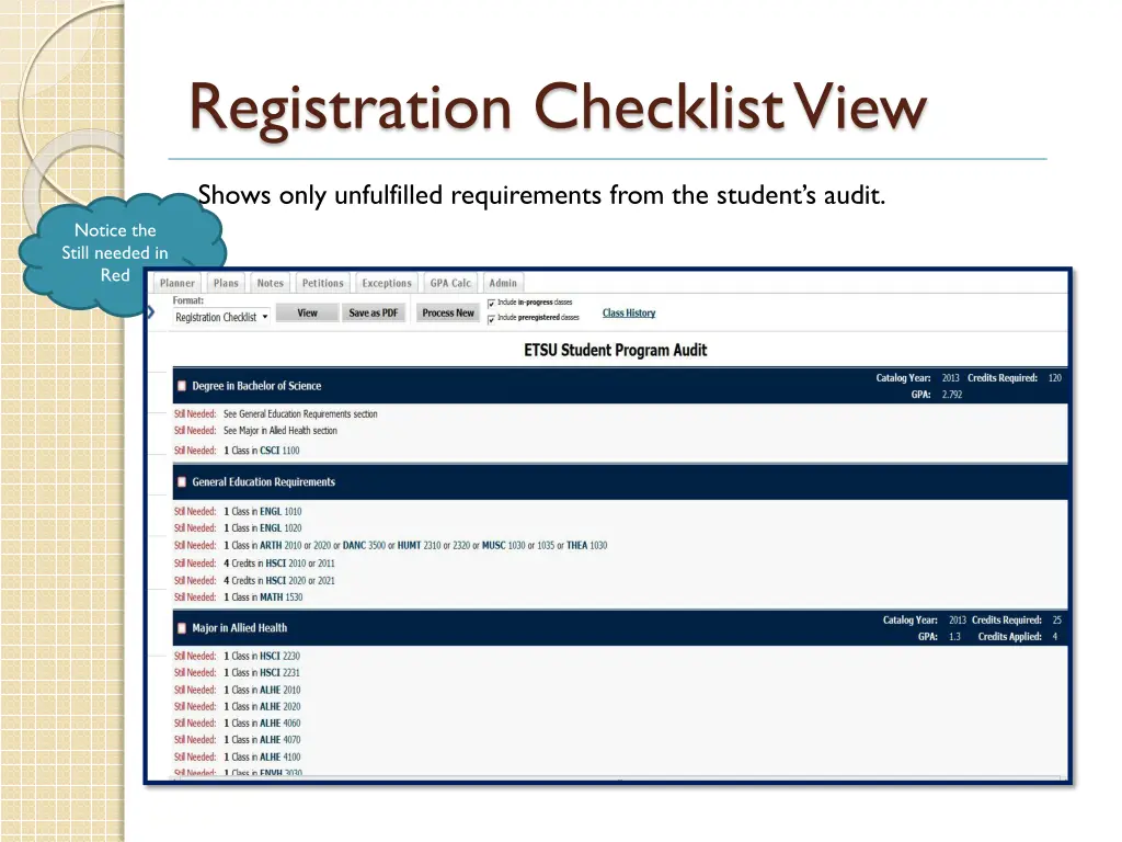 registration checklist view