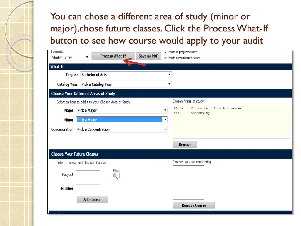 you can chose a different area of study minor