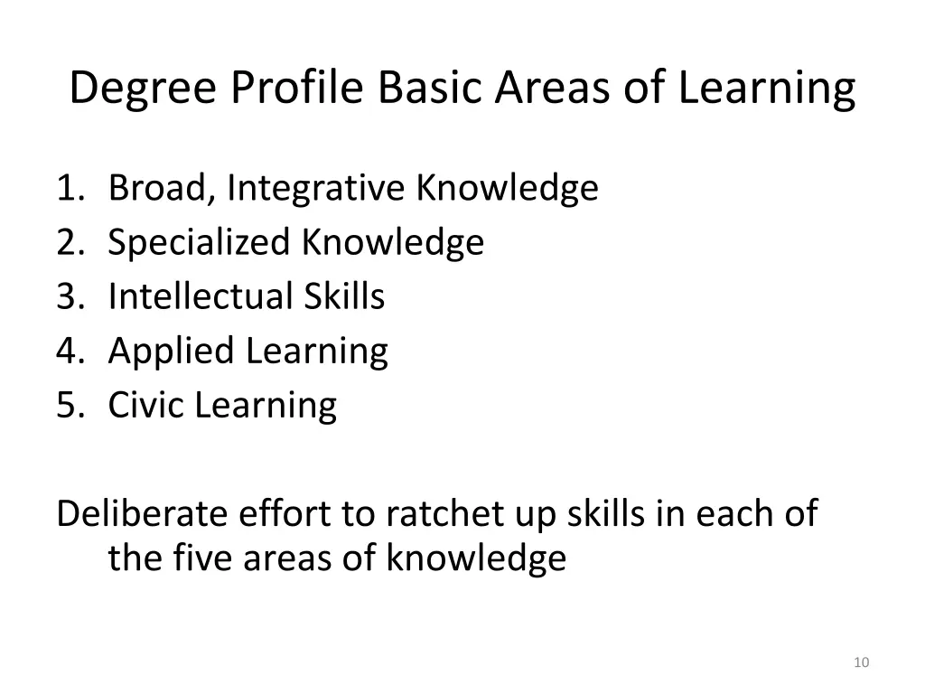 degree profile basic areas of learning