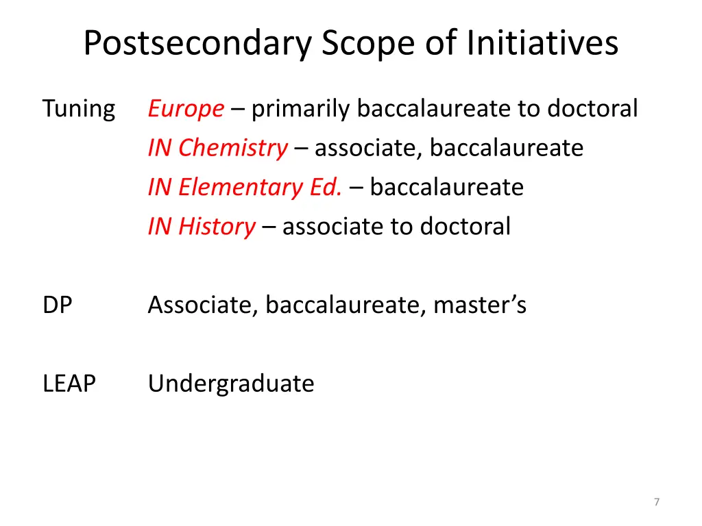 postsecondary scope of initiatives