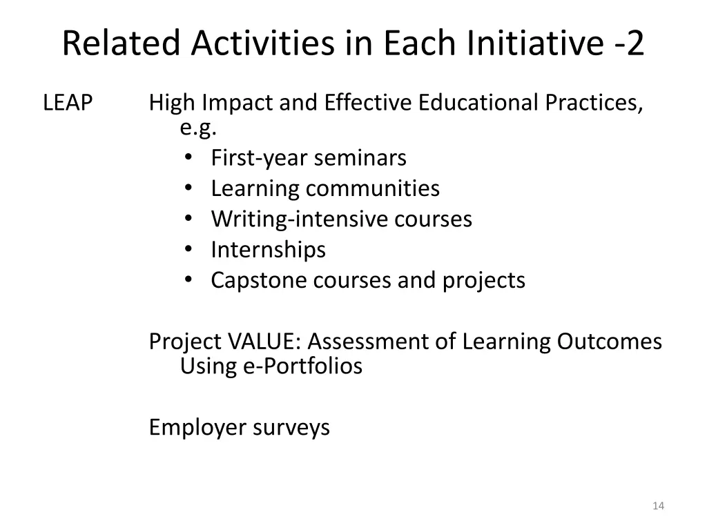 related activities in each initiative 2