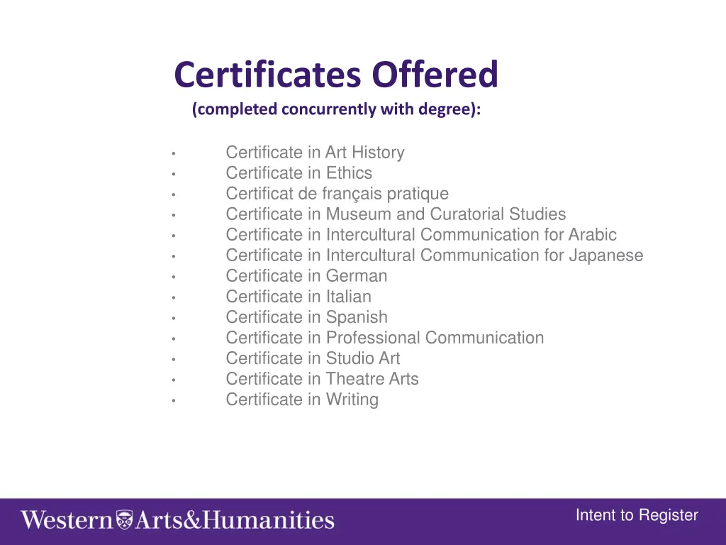 certificates offered completed concurrently with