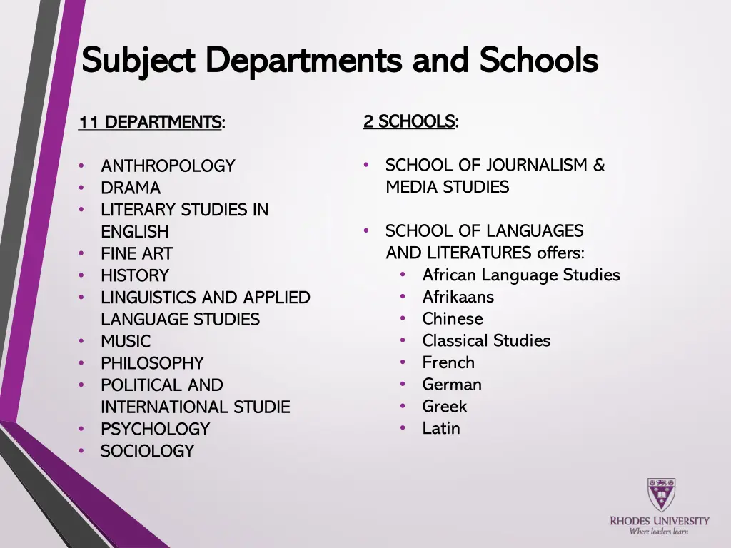 subject departments and schools subject