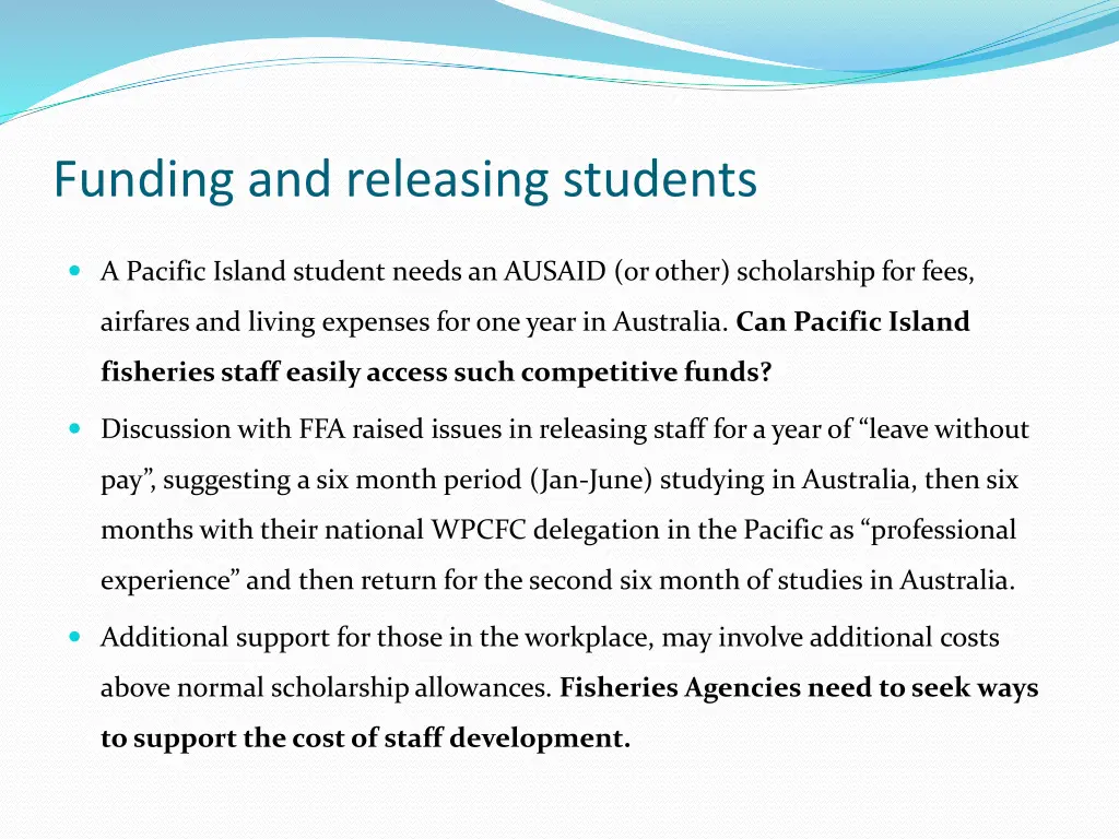 funding and releasing students