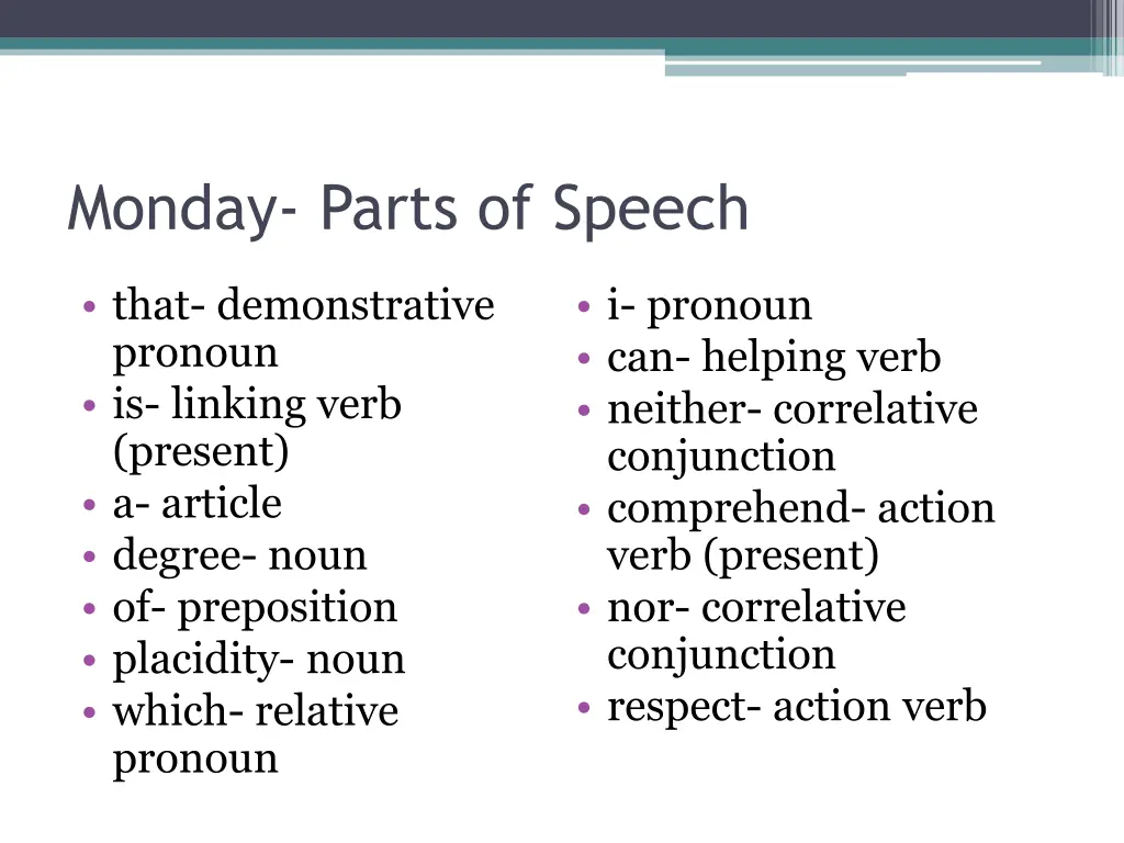 monday parts of speech 1