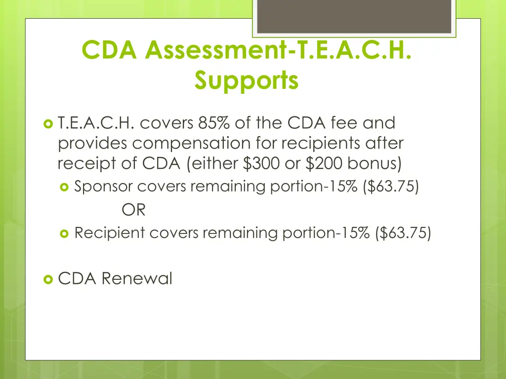 cda assessment t e a c h supports