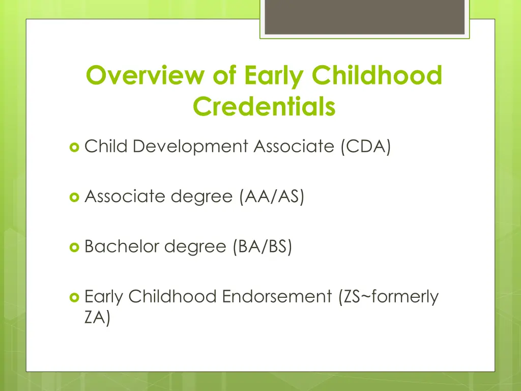 overview of early childhood credentials