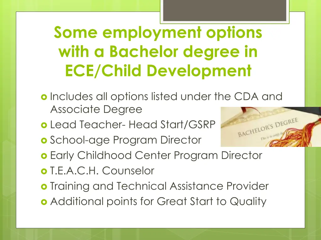 some employment options with a bachelor degree