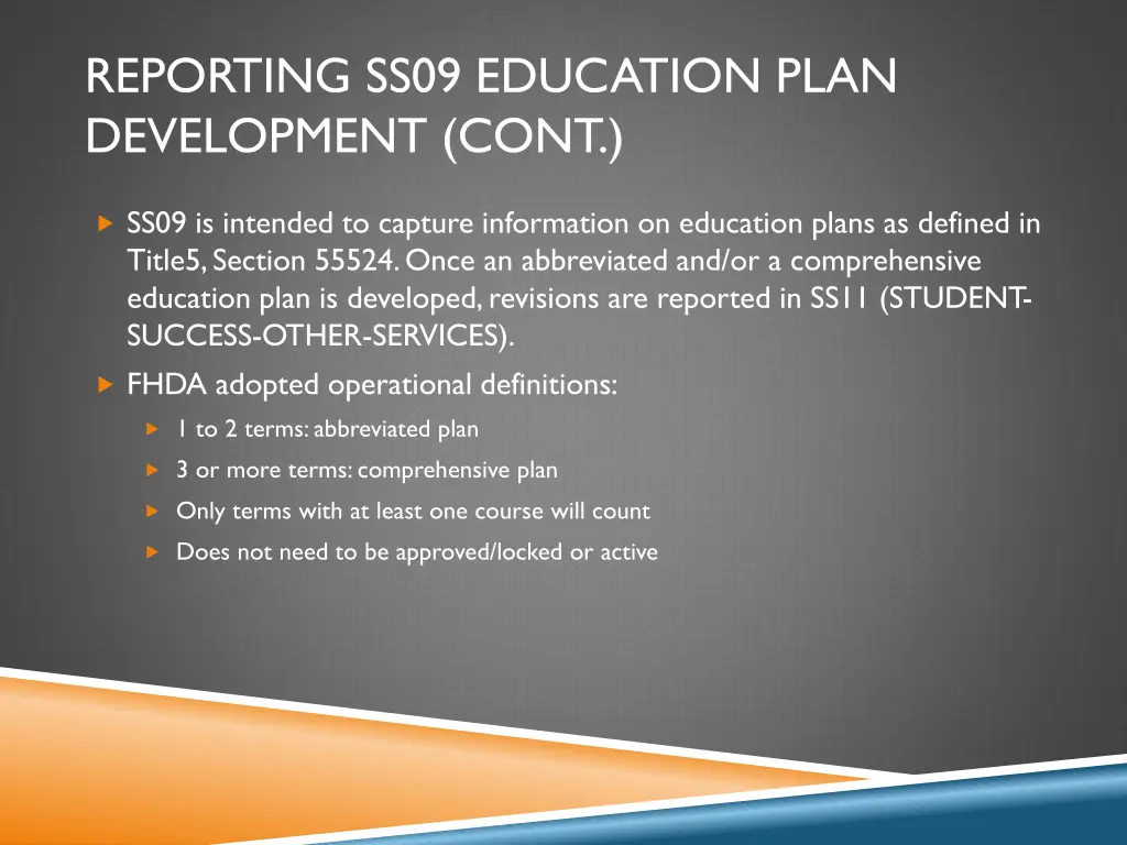 reporting ss09 education plan development cont