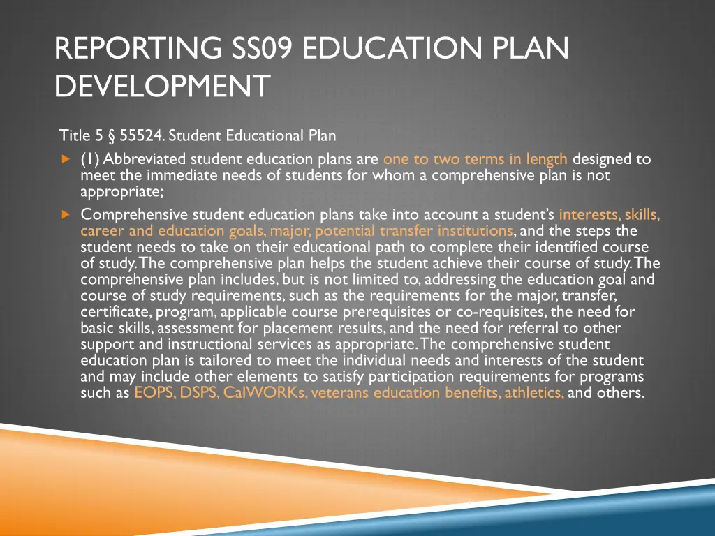 reporting ss09 education plan development