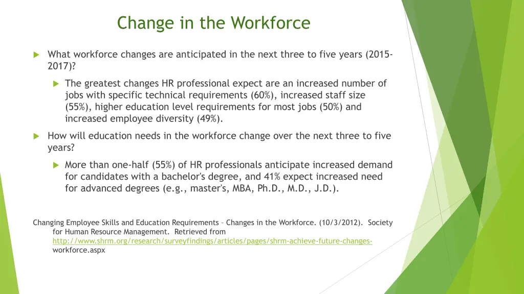 change in the workforce