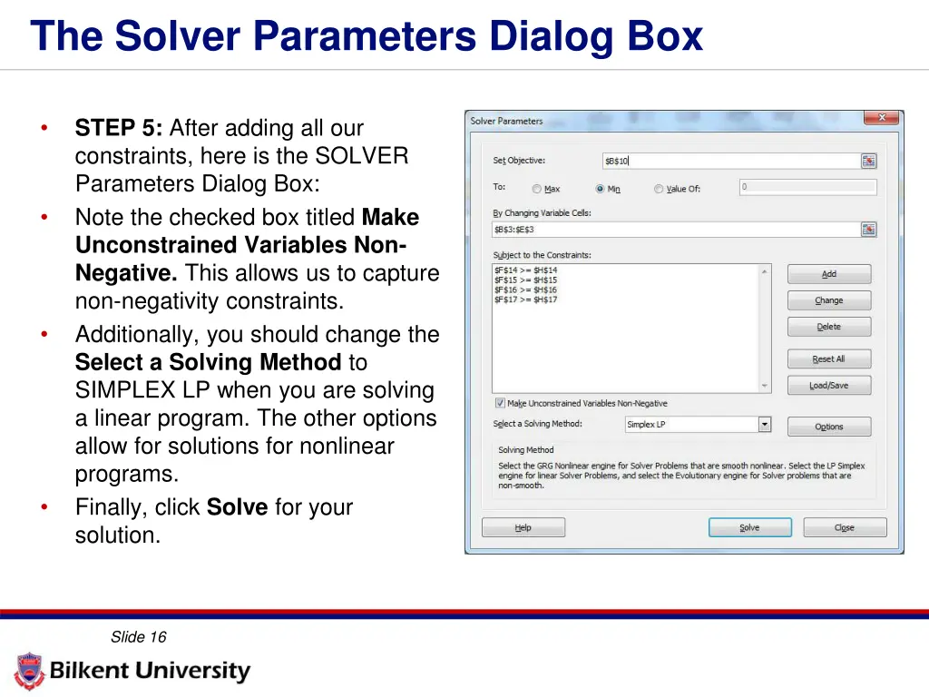 the solver parameters dialog box 6