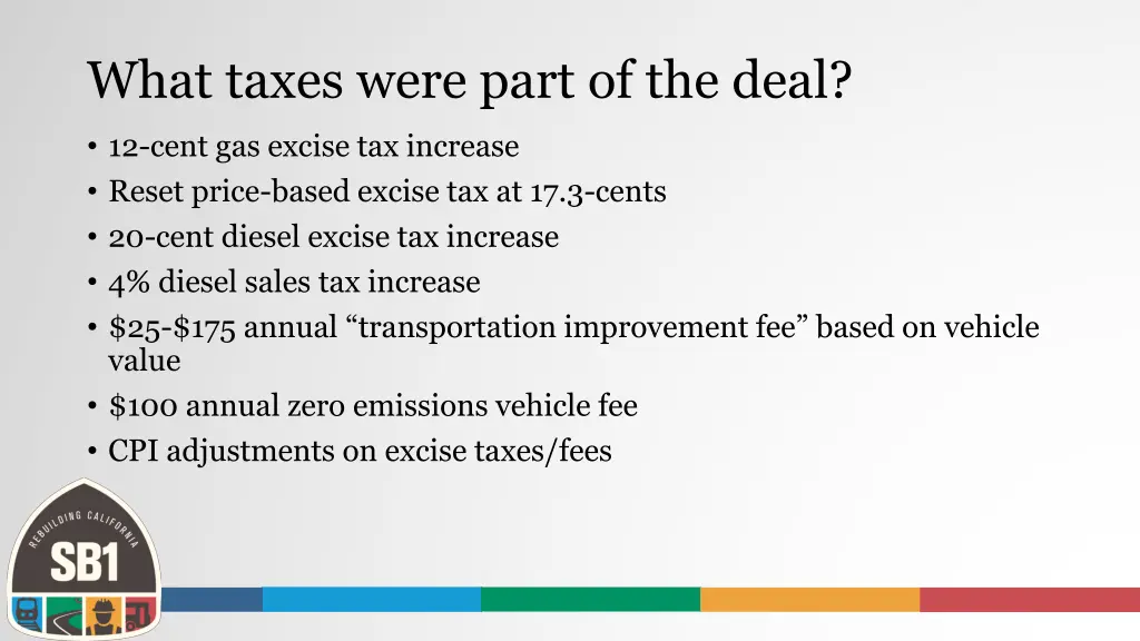 what taxes were part of the deal