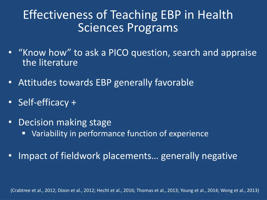 effectiveness of teaching ebp in health sciences