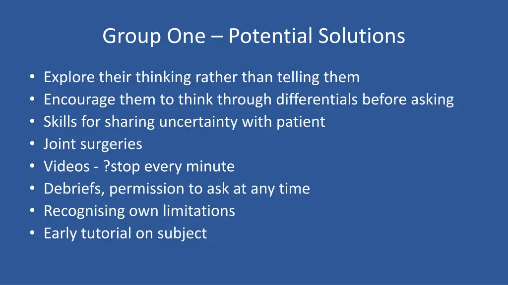 group one potential solutions