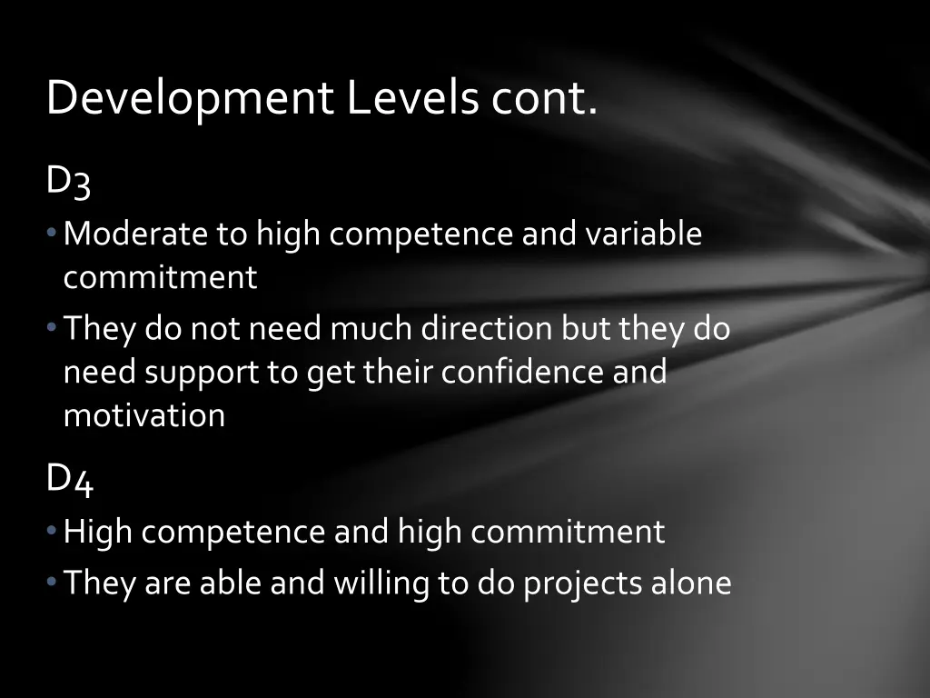 development levels cont