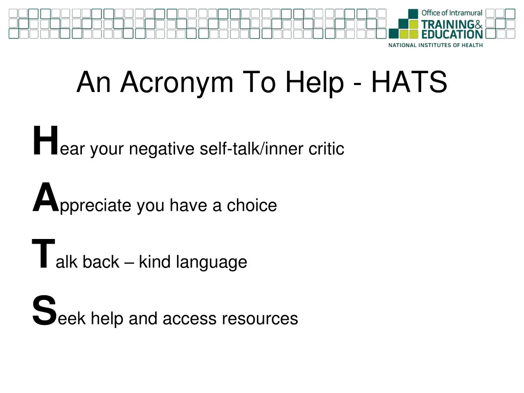 an acronym to help hats h ear your negative self