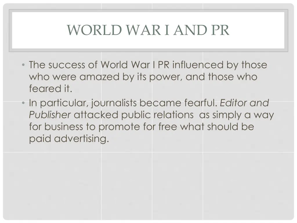 world war i and pr