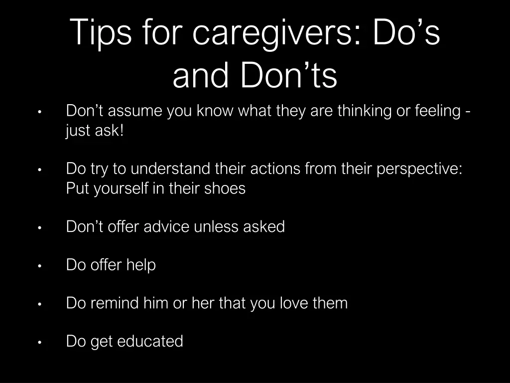 tips for caregivers do s and don ts don t assume