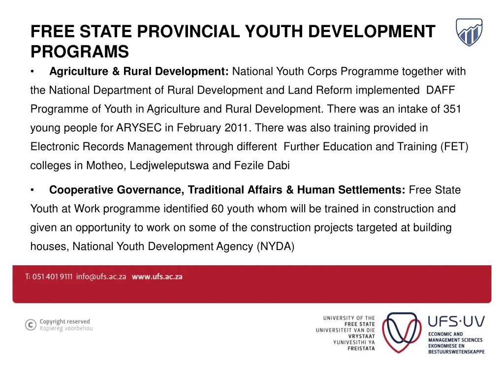 free state provincial youth development programs