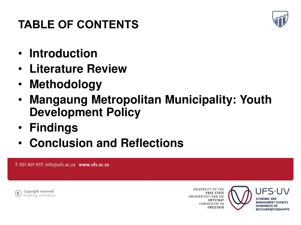 table of contents