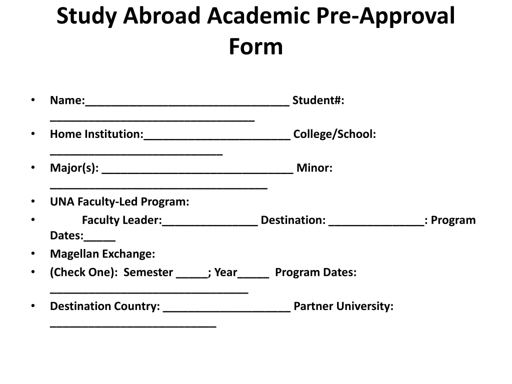 study abroad academic pre approval form