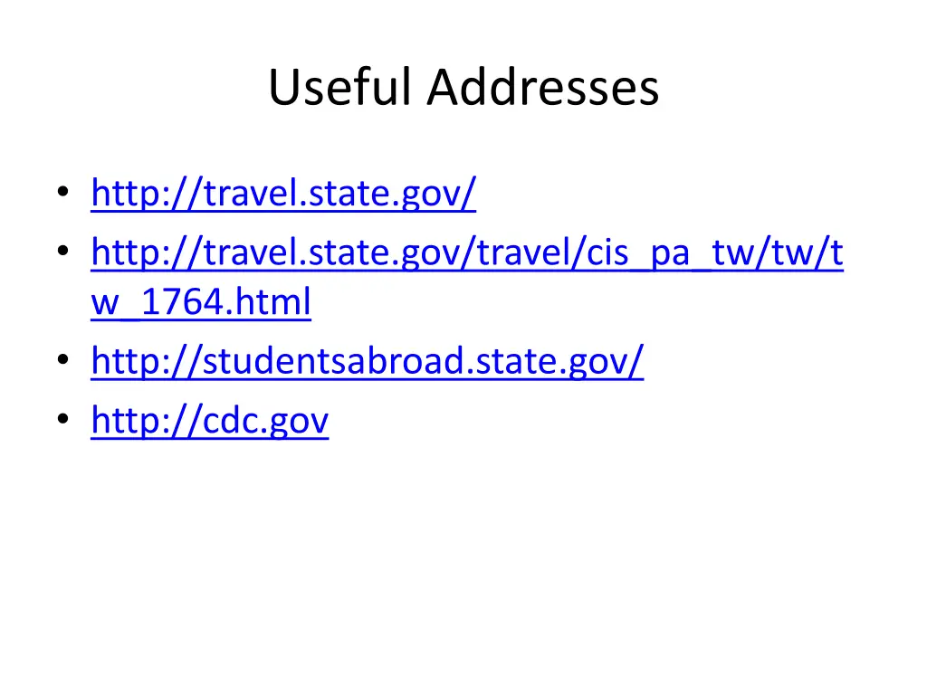 useful addresses